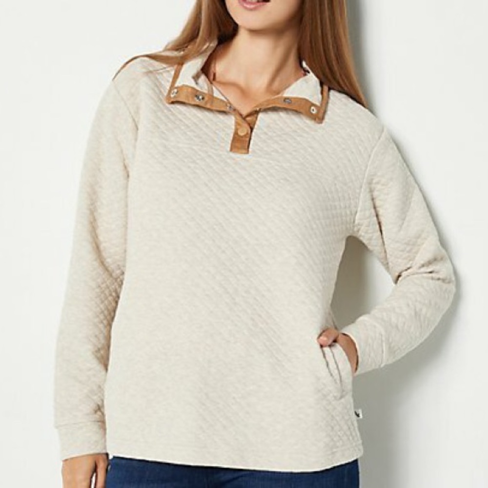 Koolaburra by Ugg Quilted Funnel Neck Quarter Snap Pullover Oatmeal Heather M